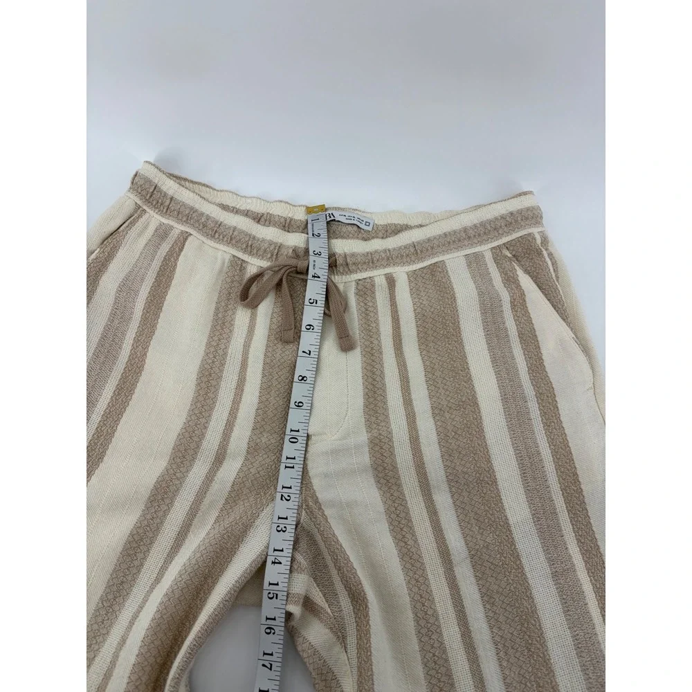Zara Womens XL Tan Cream Striped Textured Drawstring Tapered Pants